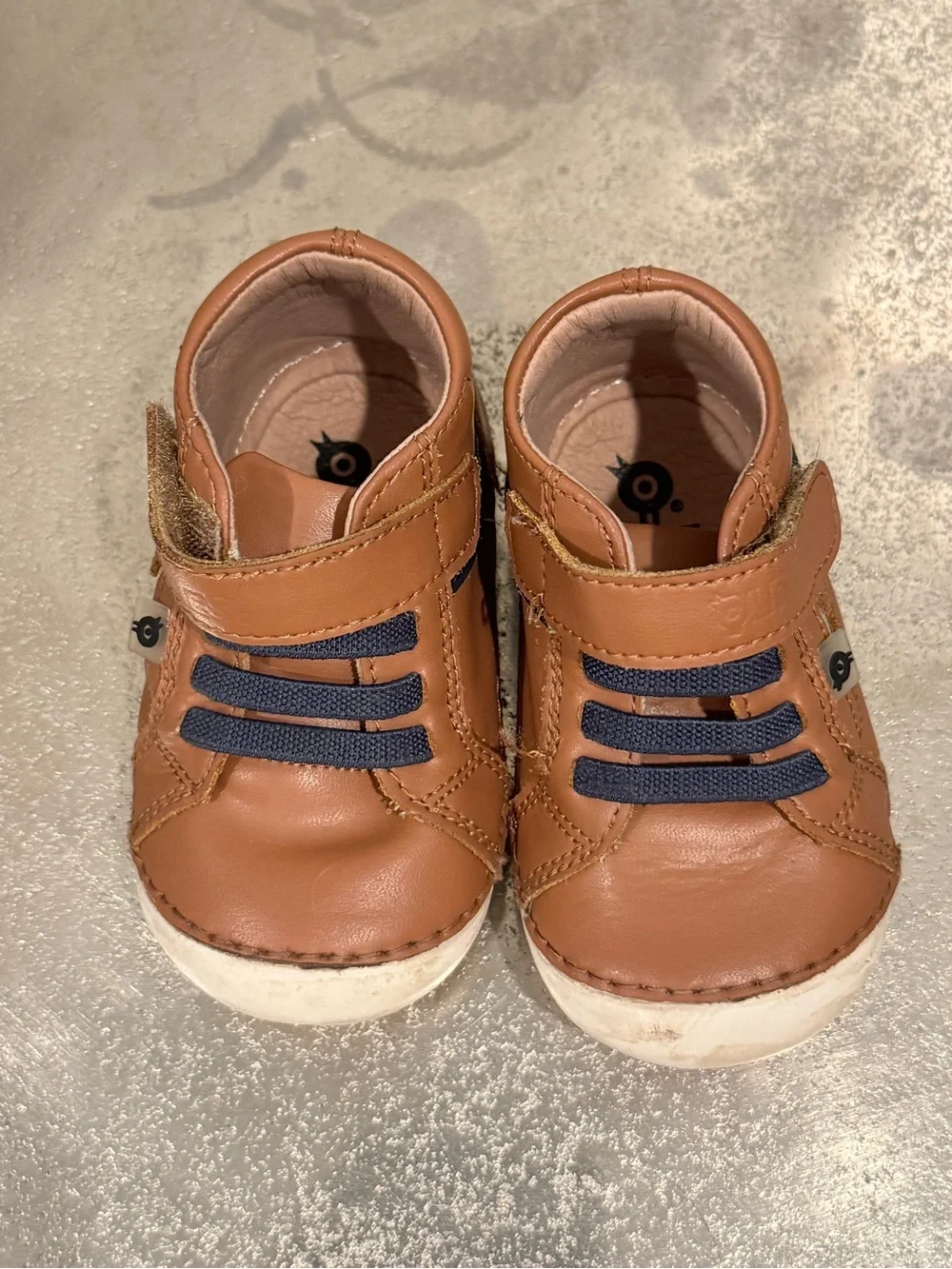 Old Soles Toddler First Walker Leather Sneakers – Brown & Navy